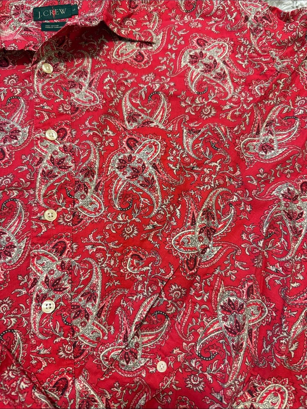 Vintage J. Crew Red Paisley Button-Down Shirt 100% Cotton